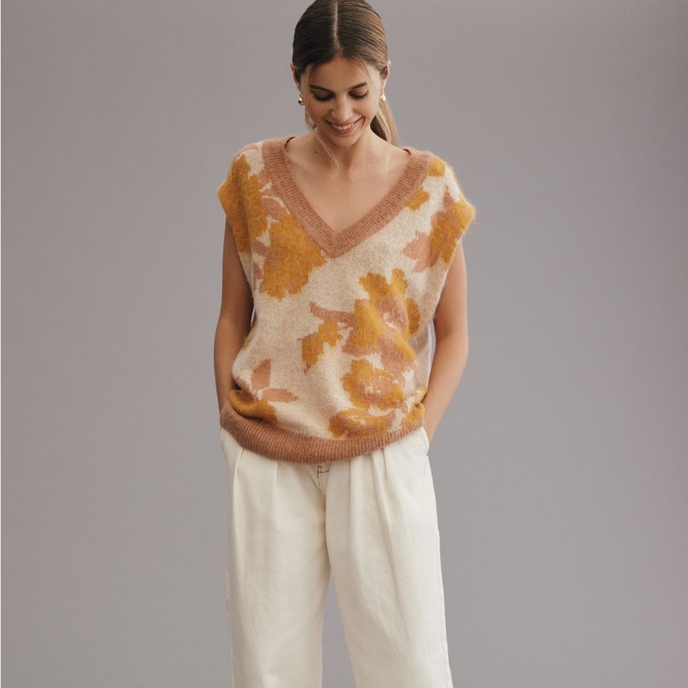 Maeve Plunging Loopy Floral Sweater Vest - Picture 3 of 8